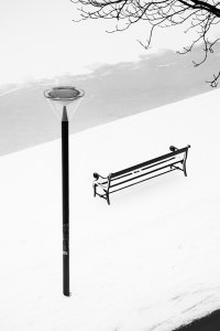 Light Pole and Bench in the Snow